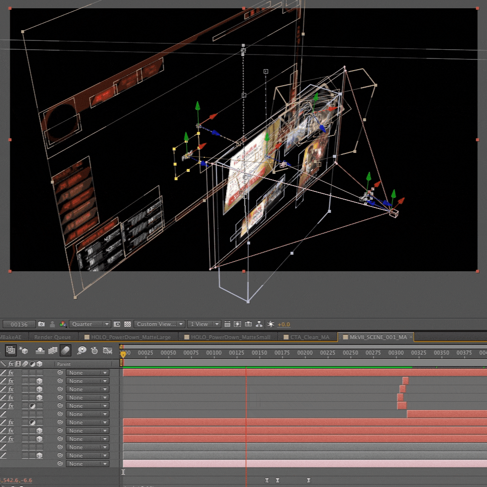 After Effects timeline showing the animation of UI elements.
