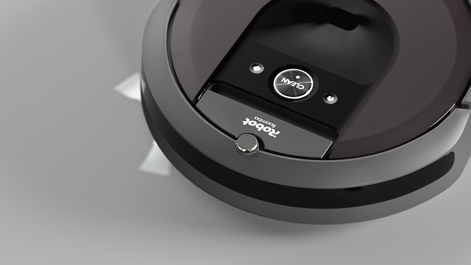 A rendering of a iRobot Roomba robot vacuum.