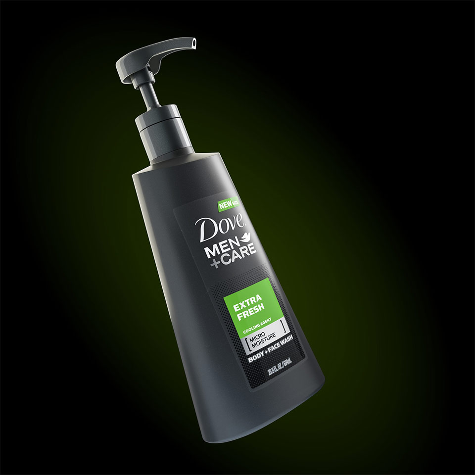 A render of a bottle of Dove face wash.