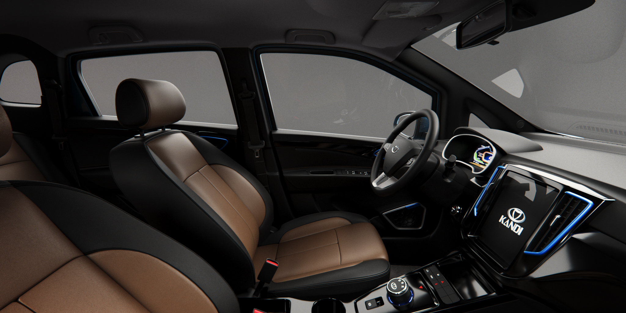 A render of the interior of a Kandi car.