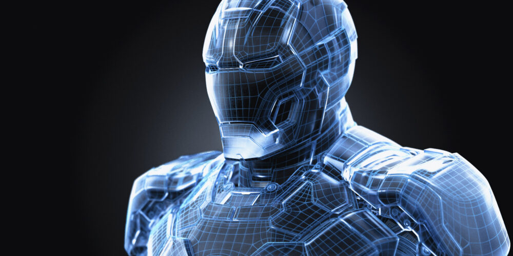 A rendering of IRon Man in a Holographic style.