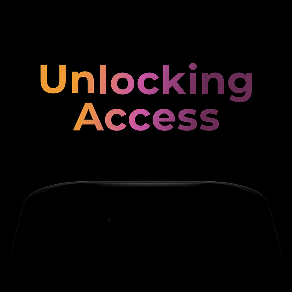 A silhouette of the 3EO cube with the text "Unlocking Access."